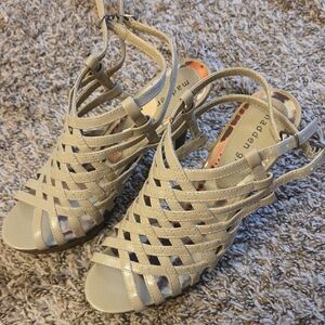 Madden Girl Taupe Woven Strappy Peep-Toe Heels